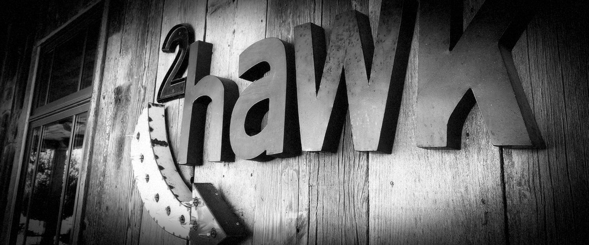 2Hawk Vineyard and Winery Exterior Tasting Room 2Hawk Arrow Signage (Grayscale)