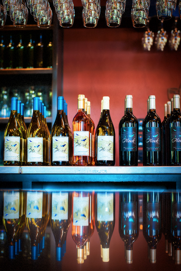 2Hawk Vineyard and Winery Tasting Room Bar Wine Bottles and Glasses