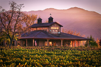 2Hawk Vineyard and Winery Tasting Room and Vineyard with Mountains
