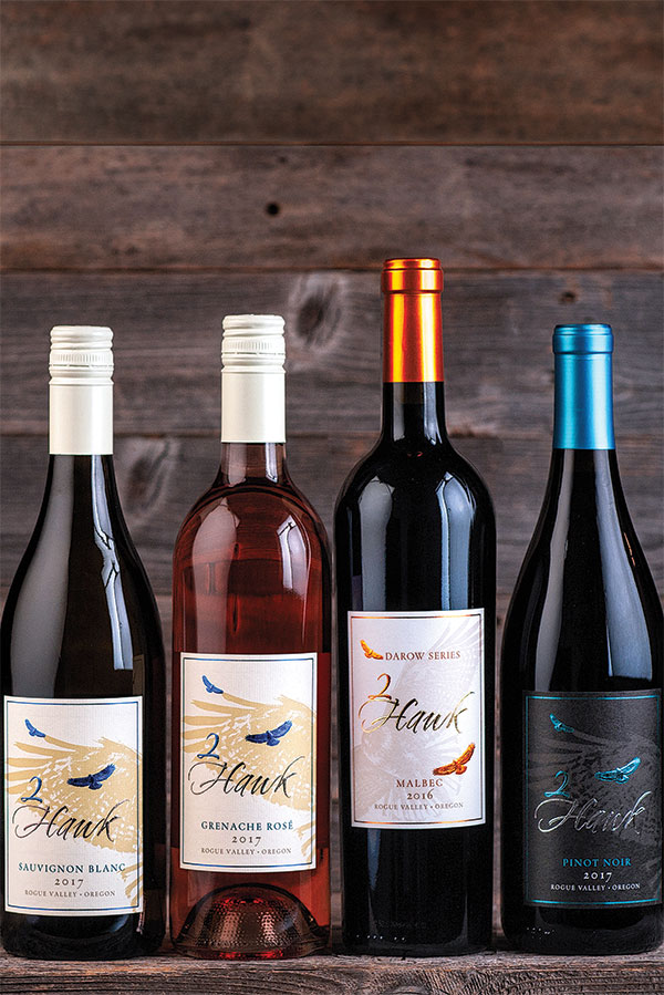 2Hawk Vineyard and Winery Sauvignon Blanc 2017, Grenache Rose 2017, Malbec 2016, and Pinot Noir 2017