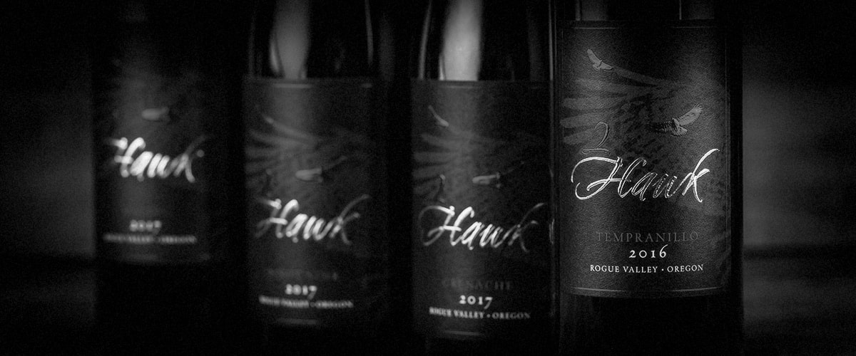 2Hawk Vineyard and Winery Red Wines with Tempranillo in Focus (Grayscale)