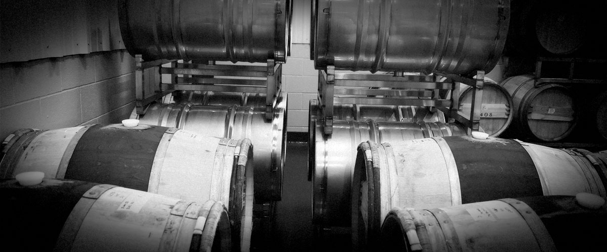 2Hawk Winery Oak Barrels and Stainless-Steel Vessels (Grayscale)