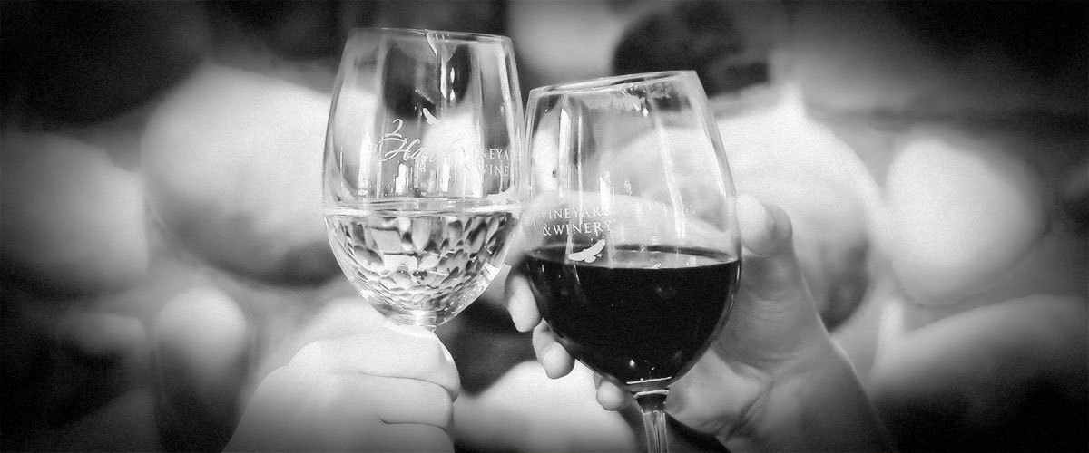 Toasting Red and White 2Hawk Wines (Grayscale)