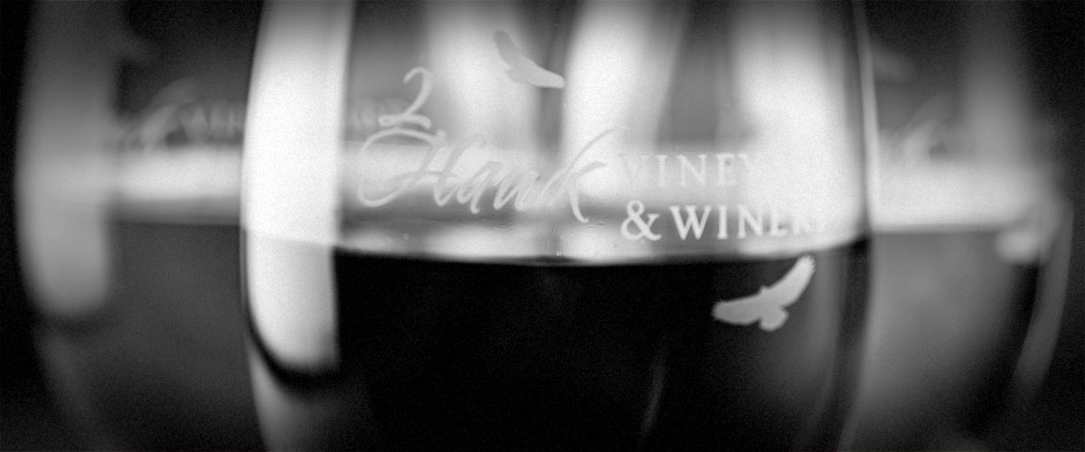 Wines in 2Hawk Glasses (Grayscale)