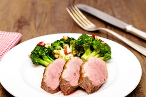 Duck Breast with Charred Broccoli and Pickled Pemento do Couto